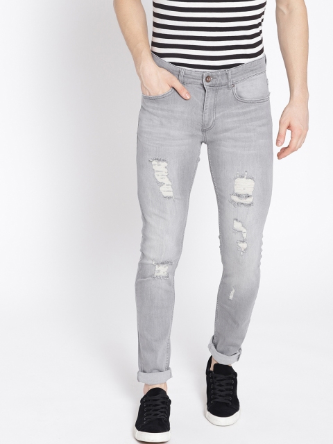 

MANGO MAN Men Grey Skinny Fit Mid-Rise Highly Distressed Stretchable Jeans