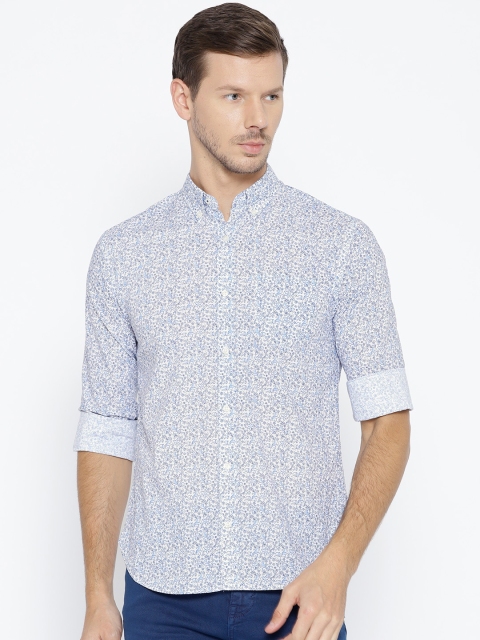

MANGO MAN Men White & Blue Regular Fit Printed Casual Shirt