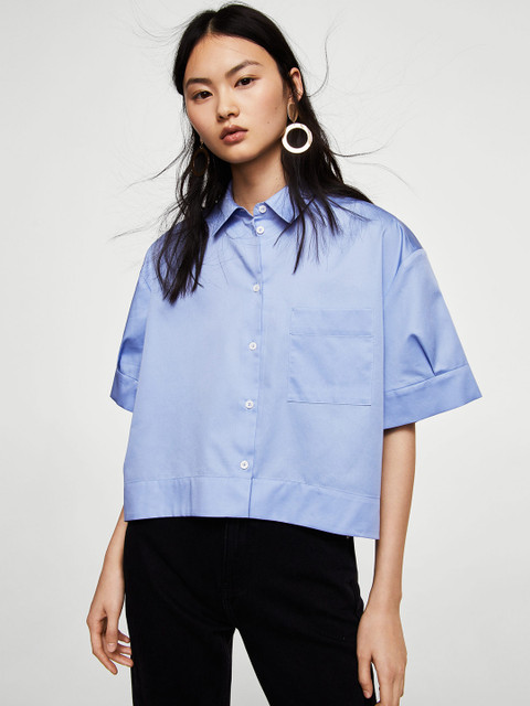 

MANGO Women Blue Boxy Solid Casual Shirt