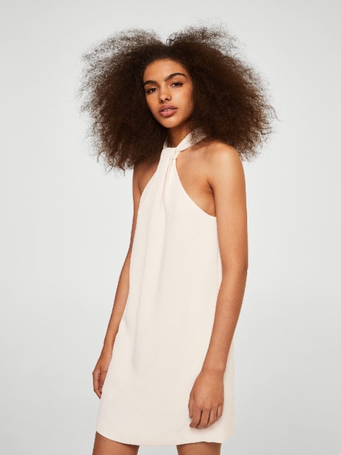 

MANGO Women Off-White Solid A-Line Dress