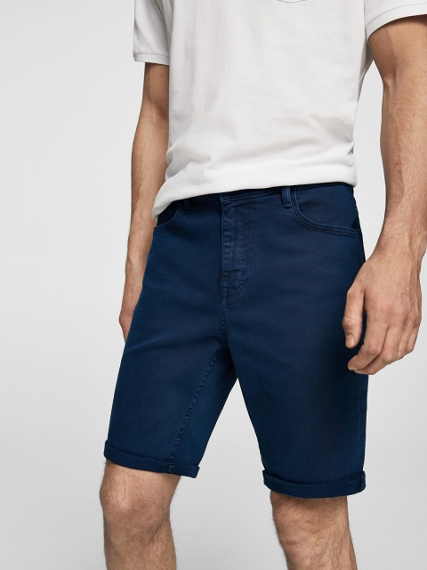 

MANGO MAN Men Navy Blue Solid Regular Fit Denim Shorts