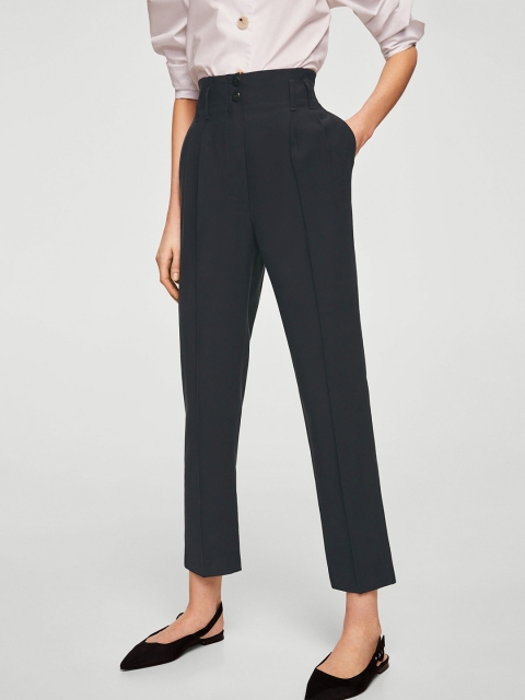 

MANGO Women Navy Blue Regular Fit Solid Trousers