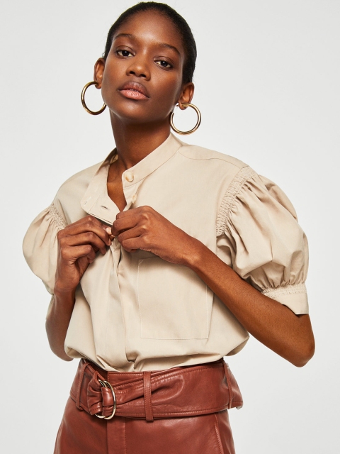 

MANGO Women Beige Solid Shirt Style Top