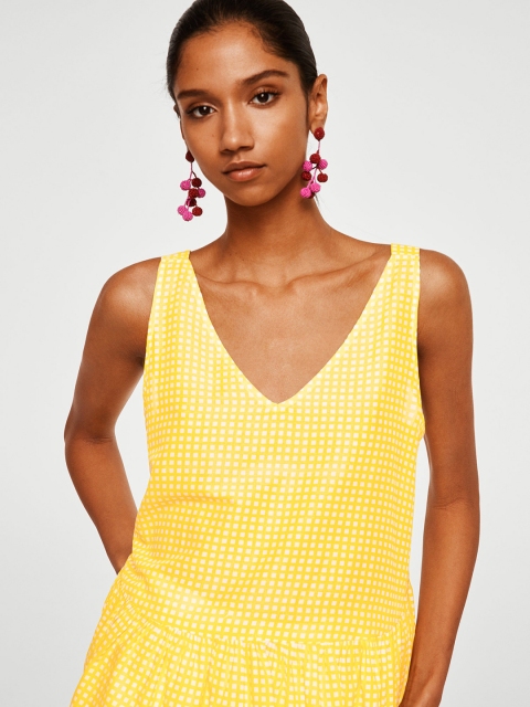 

MANGO Women Yellow & White Checked A-Line Top