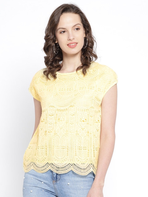 

MANGO Women Yellow Crochet Top