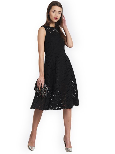

GRIFFEL Women Black Self Design Fit and Flare Dress