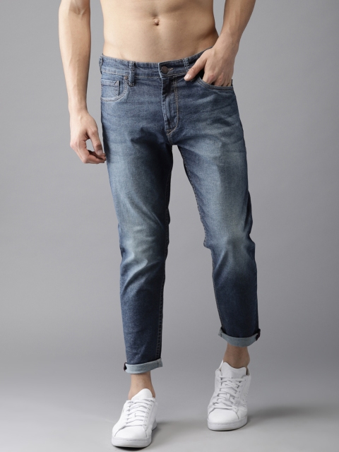 

HERE&NOW Men Blue Tapered Fit Mid-Rise Clean Look Stretchable Cropped Jeans