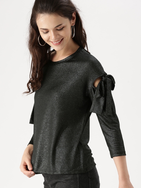 

DressBerry Women Black Solid Sheen Top