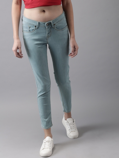 

HERE&NOW Women Blue Skinny Fit Mid-Rise Clean Look Stretchable Cropped Jeans