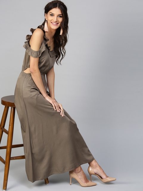 

SASSAFRAS Women Taupe Solid Maxi Dress