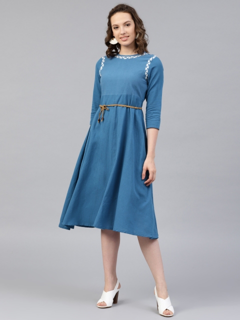 

SASSAFRAS Women Blue Solid A-Line Dress