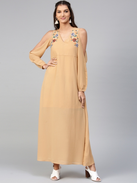 

SASSAFRAS Women Beige Solid Maxi Dress