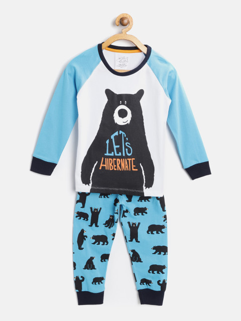 

Lazy Shark Boys White & Blue Printed Night Suit BDRS0089