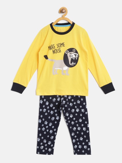 

Lazy Shark Boys Yellow & Navy Blue Printed Night Suit BDRS0091