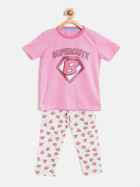 

Lazy Shark Girls Pink & White Printed Night Suit GDRS0054