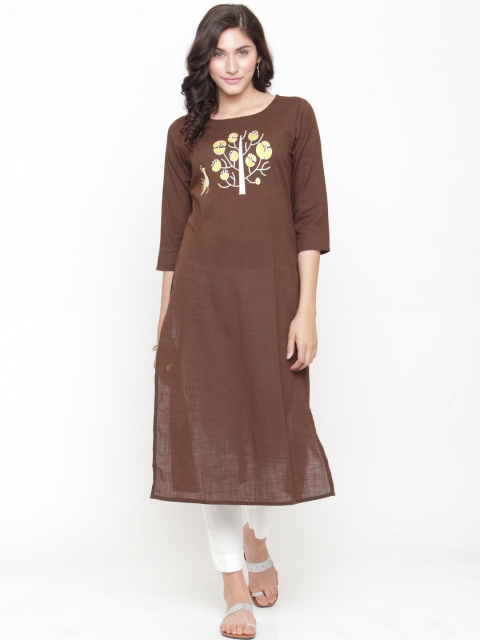 

Varanga Brown Embroidered Straight Kurta
