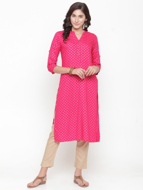 

Varanga Women Pink Printed Straight Kurta