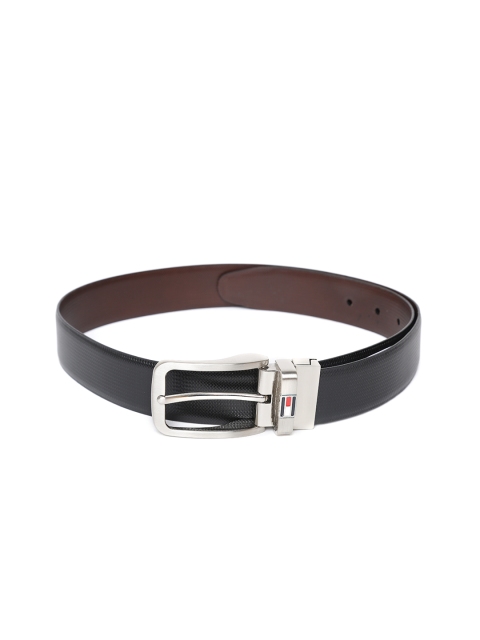 

Tommy Hilfiger Men Black & Coffee Brown Leather Textured Reversible Belt