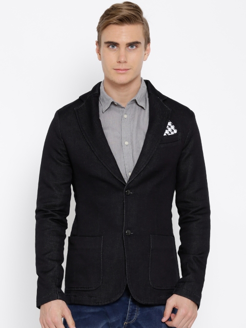 United Colors of Benetton Navy Single-Breasted Casual Blazer, Navy blue