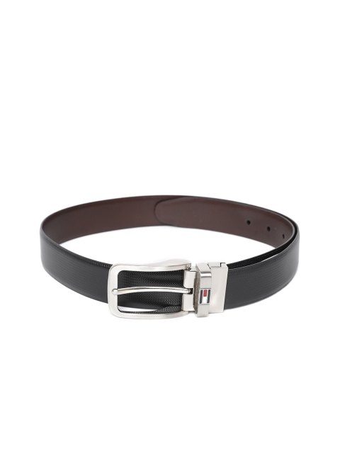 

Tommy Hilfiger Men Black & Coffee Brown Leather Textured Reversible Belt