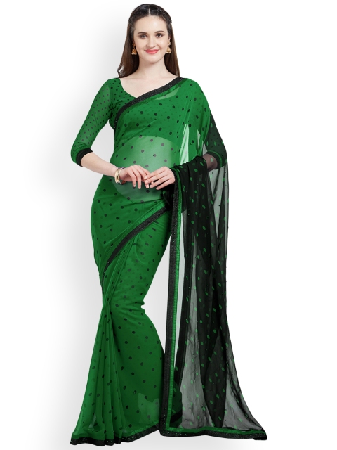 

Mirchi Fashion Green & Black Poly Georgette Polka Dot Print Saree