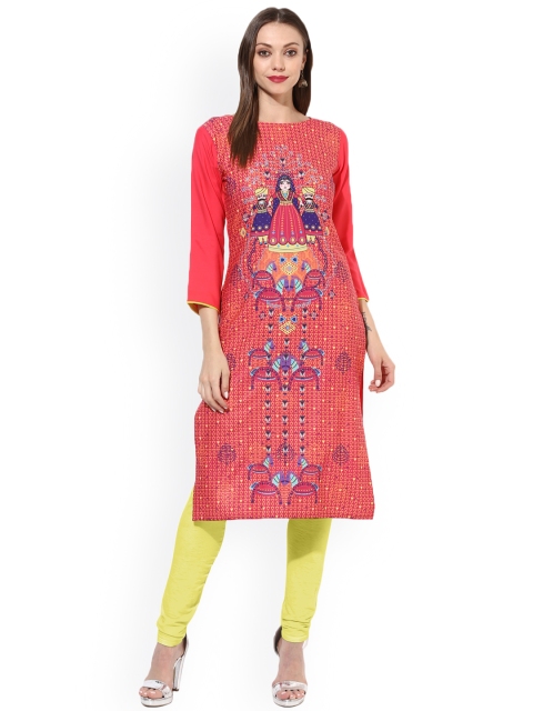 

Vaamsi Women Pink Printed Straight Kurta