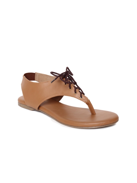 

Monrow Women Tan Solid Synthetic T-Strap Flats