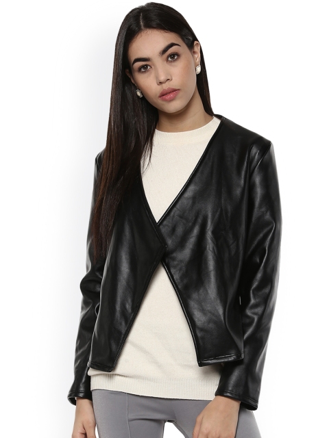 

Kazo Women Black Solid Leather Jacket