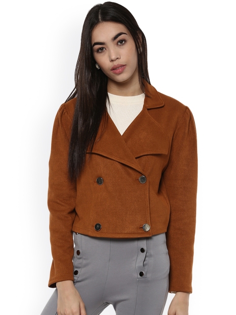 

Kazo Women Tan Solid Leather Jacket