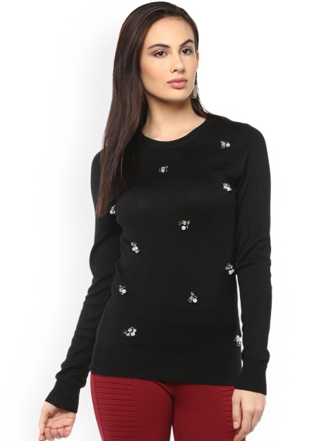 

Kazo Women Black Solid Embellished Pullover