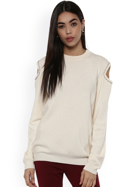 

Kazo Women Cream-Coloured Solid Pullover