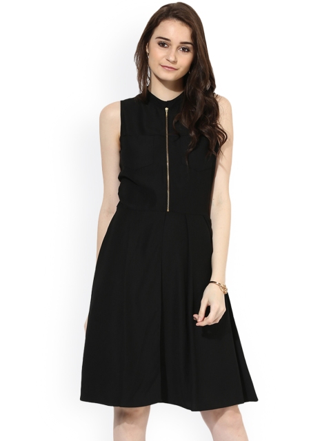 

Kazo Women Black Solid A-Line Dress