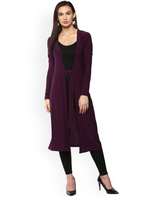 

Kazo Women Purple Solid Open Front Shrug