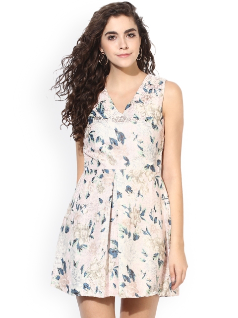 

Kazo Women Off-White Floral Print Fit and Flare Dress