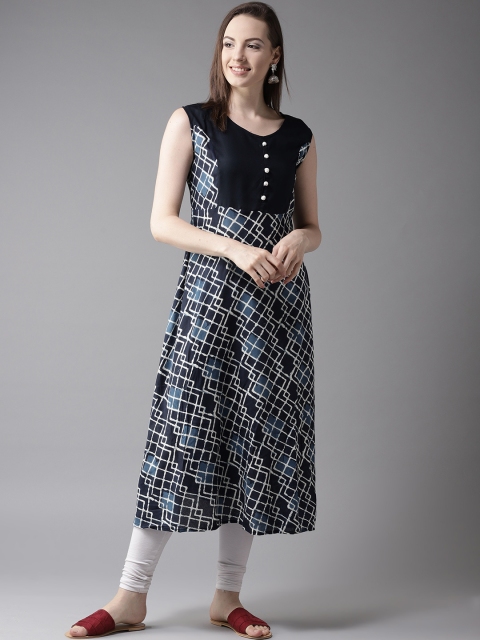 

HERE&NOW Women Blue & White Printed A-Line Kurta