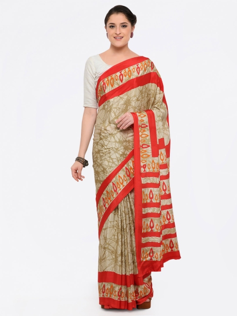 

Saree mall Beige & Red Poly Crepe Printed Saree