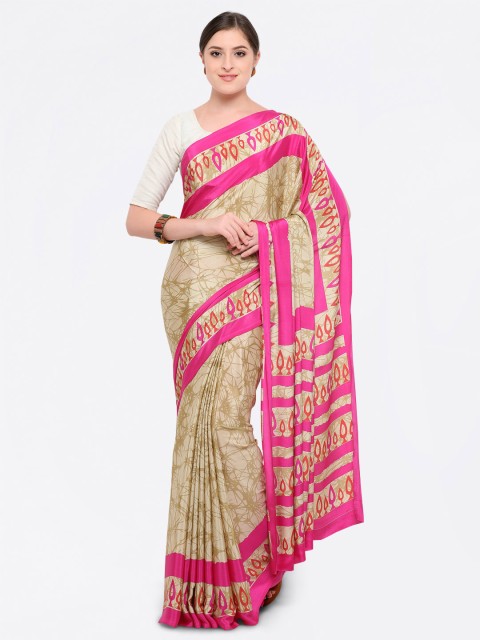 

Saree mall Beige & Pink Poly Crepe Printed Saree