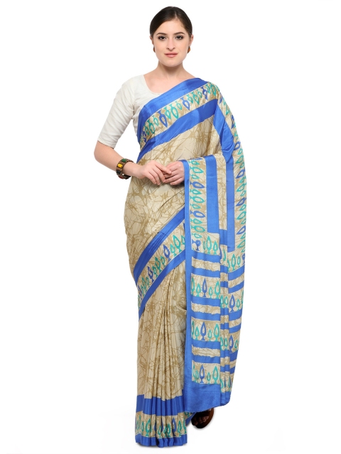 

Saree mall Beige & Blue Poly Crepe Printed Saree