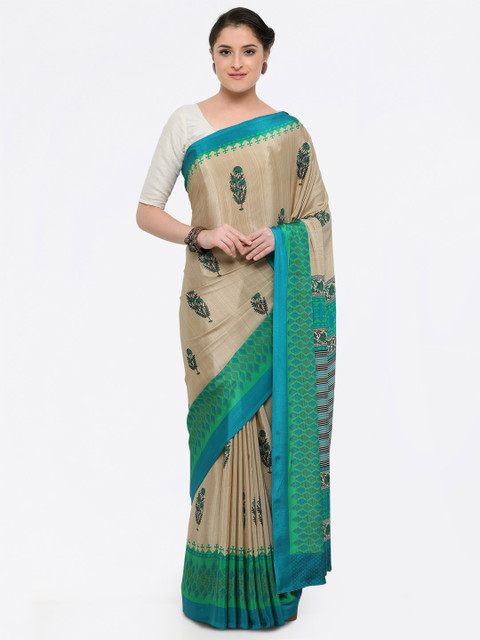 

Saree mall Beige & Sea Green Poly Crepe Printed Saree