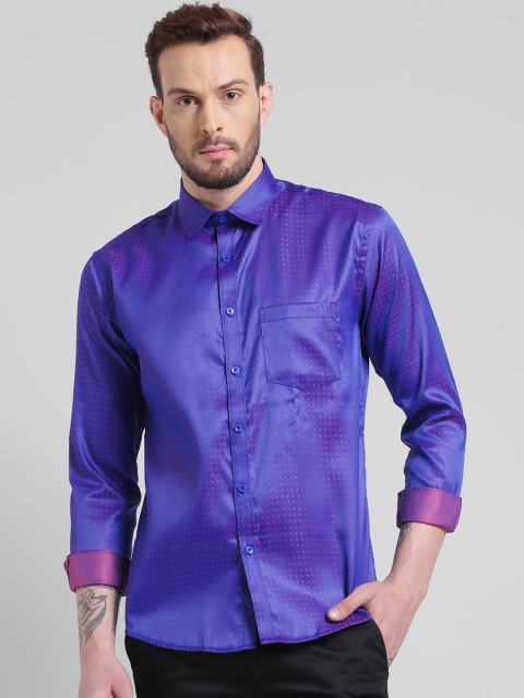 

Being Fab Men Blue & Magenta Slim Fit Printed Party Shirt