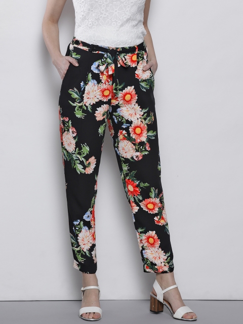 

DOROTHY PERKINS Women Black Regular Fit Floral Print Trousers