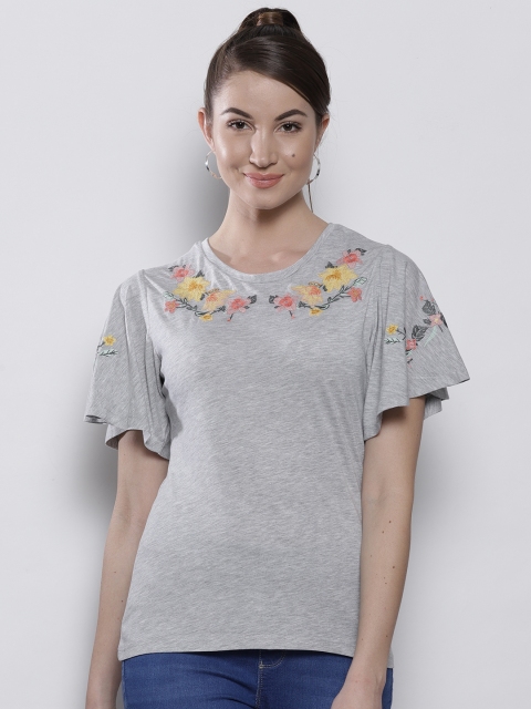 

DOROTHY PERKINS Women Grey Melange Solid Top