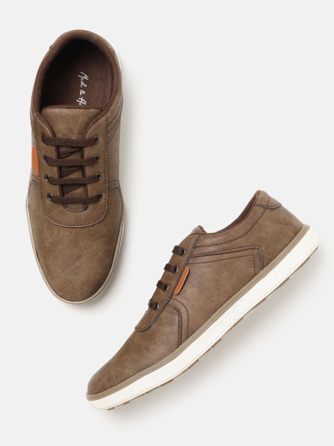 

Mast & Harbour Men Olive Brown Solid Sneakers