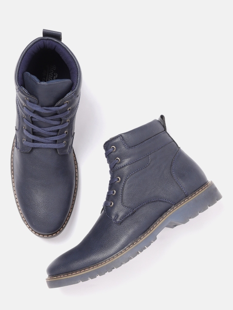 

Roadster Men Navy Blue Solid Mid-Top Flat Boots