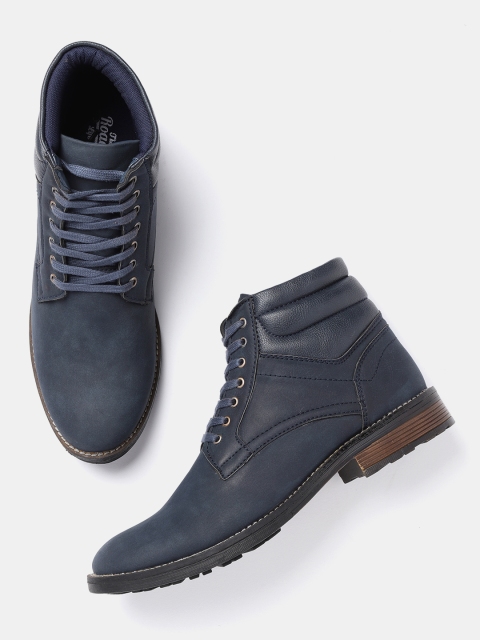 

Roadster Men Navy Blue Solid Mid-Top Flat Boots