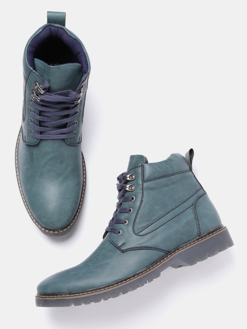 

Roadster Men Teal Blue Solid Mid-Top Flat Boots