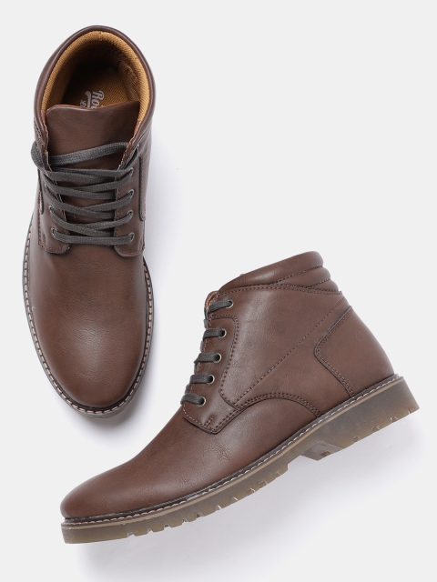 

Roadster Men Coffee Brown Solid Mid-Top Flat Boots