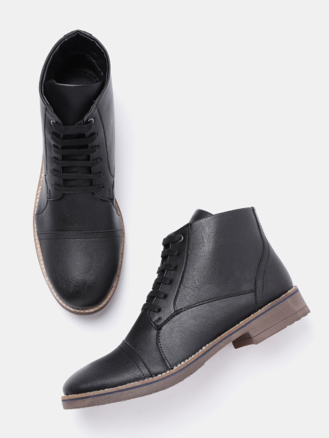 

Roadster Men Black Solid Mid-Top Flat Boots