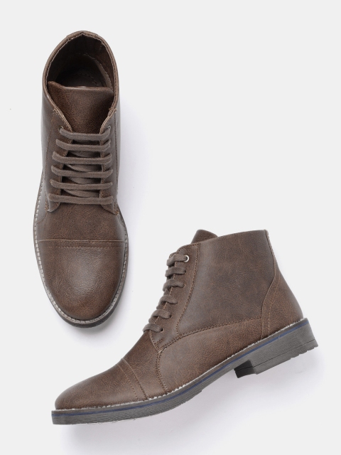 

Roadster Men Coffee Brown Solid Mid-Top Flat Boots