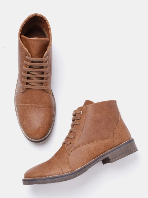 

Roadster Men Tan Brown Solid Mid-Top Flat Boots